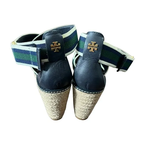 Tory Burch Espadrille Frieda Platform Sandals Green and Blue