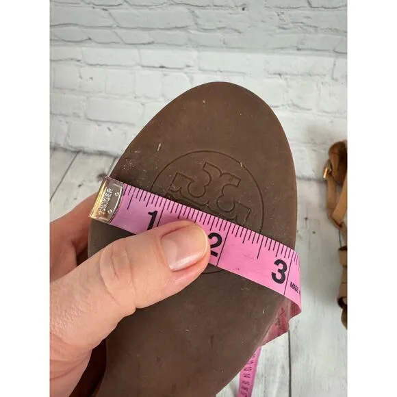 TORY BURCH high platform cork wedge brown leather sandals 8M