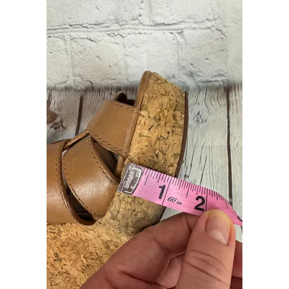 TORY BURCH high platform cork wedge brown leather sandals 8M