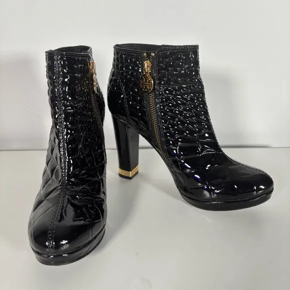 Tory Burch Leigh Black Crocodile-Embossed Ankle Boots Patent Leather 6.5