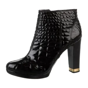 Tory Burch Leigh Black Crocodile-Embossed Ankle Boots Patent Leather 6.5