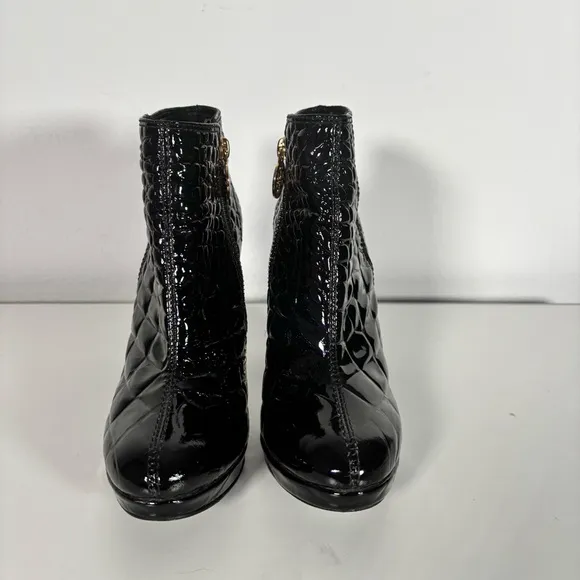 Tory Burch Leigh Black Crocodile-Embossed Ankle Boots Patent Leather 6.5