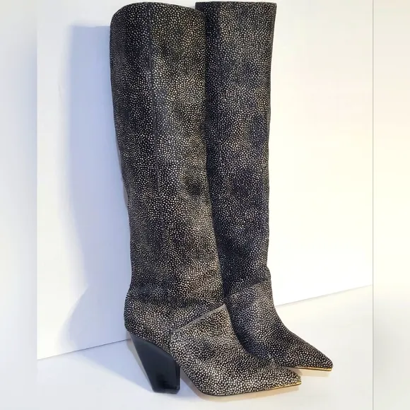 Tory Burch Lila 90MM Knee Boots Spotted Calf Hair