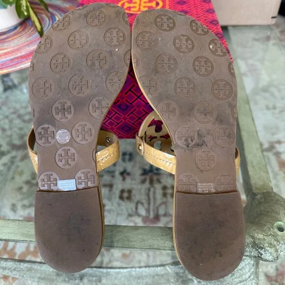 Tory Burch Miller Sandals Patent Sand Boho Festival Designer Women's Size 6.5