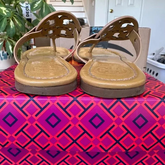 Tory Burch Miller Sandals Patent Sand Boho Festival Designer Women's Size 6.5