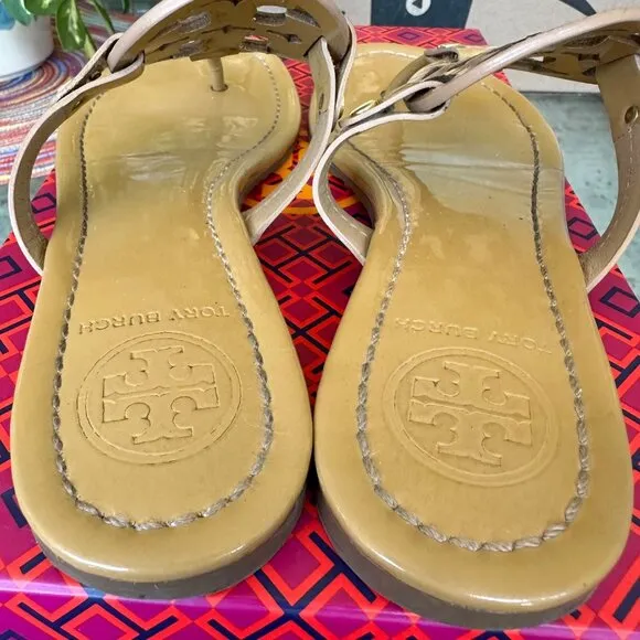 Tory Burch Miller Sandals Patent Sand Boho Festival Designer Women's Size 6.5