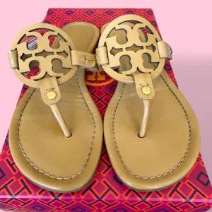 Tory Burch Miller Sandals Patent Sand Boho Festival Designer Women's Size 6.5