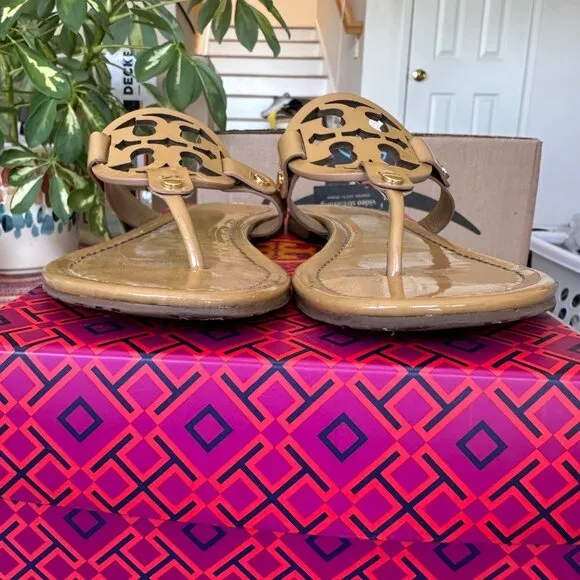 Tory Burch Miller Sandals Patent Sand Boho Festival Designer Women's Size 6.5