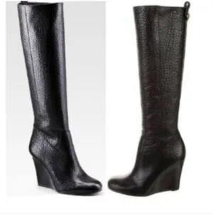 Tory Burch NWOB Black Dabney Croc Textured  Pebbled Embossed Knee-High B…