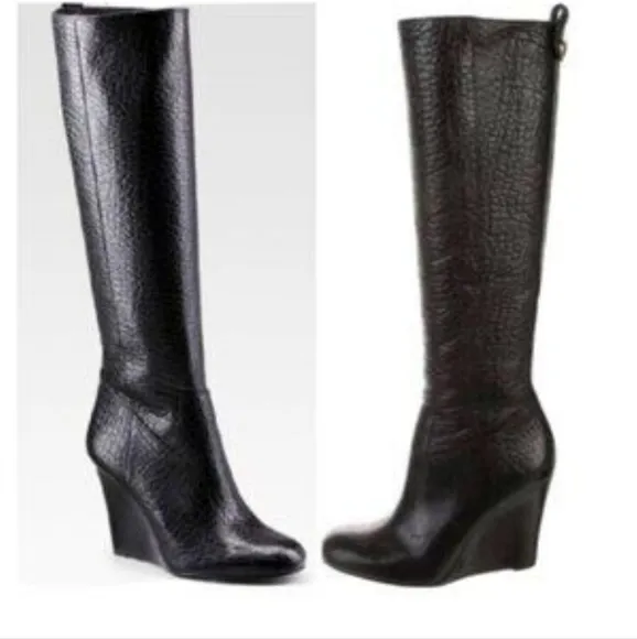 Tory Burch NWOB Black Dabney Croc Textured  Pebbled Embossed Knee-High B…