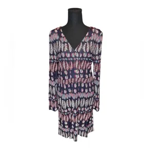 Tory Burch Printed V-Neck Long Sleeve Dress - Size L  Boho Cottagecore B433