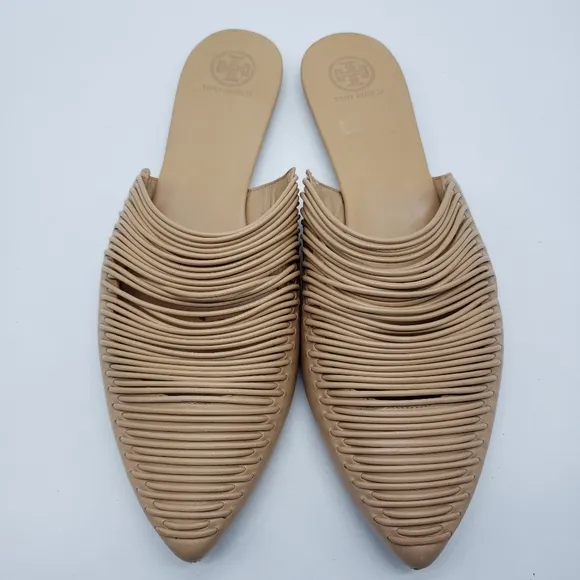 Tory Burch SIENNA tan strappy mule slides leather upper lining sole Women US 11
