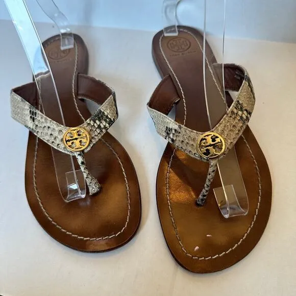 Tory Burch Women's Thora Snakeskin Thong Vacation Flip Flop Sandals Size 9