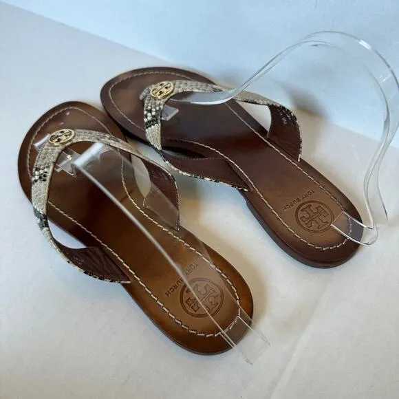 Tory Burch Women's Thora Snakeskin Thong Vacation Flip Flop Sandals Size 9