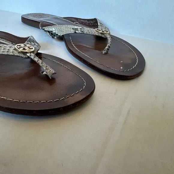 Tory Burch Women's Thora Snakeskin Thong Vacation Flip Flop Sandals Size 9