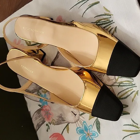 Tuckernuck Gold Tinsley Slingback Heels Size 8.5
