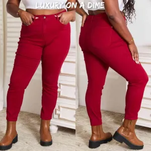 Tummy Control High-Rise Waist Red Denim Judy Blue Skinny Jean Pants Plus Size