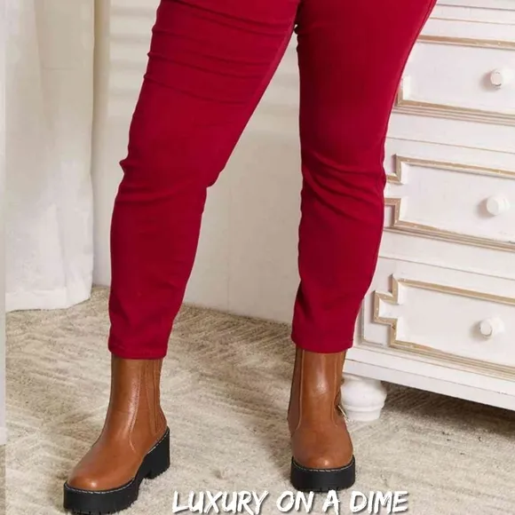 Tummy Control High-Rise Waist Red Denim Judy Blue Skinny Jean Pants Plus Size