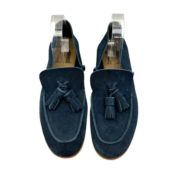 U-Dot Navy Suede Leather Tassel Slip On Comfort Unisex Penny Loafer Flats Japan