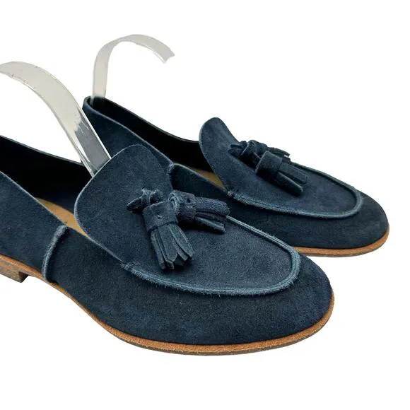 U-Dot Navy Suede Leather Tassel Slip On Comfort Unisex Penny Loafer Flats Japan