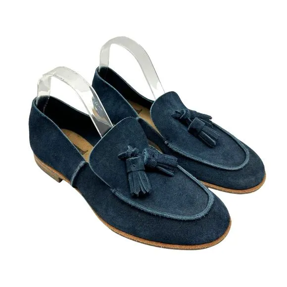 U-Dot Navy Suede Leather Tassel Slip On Comfort Unisex Penny Loafer Flats Japan
