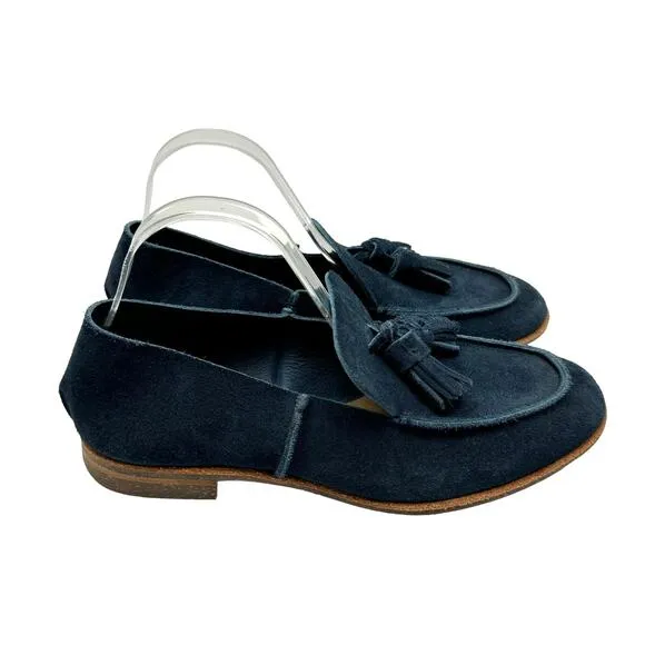 U-Dot Navy Suede Leather Tassel Slip On Comfort Unisex Penny Loafer Flats Japan