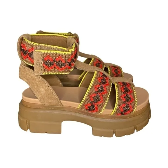 UGG Ashton Heritage Braid Platform Sandals Tan Suede Boho Chunky Sole