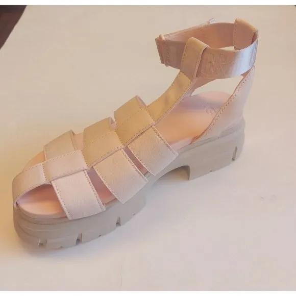 UGG Ashton Strappy Chunky Platform Leather Sandals Womens Size 11 Rosie Beige