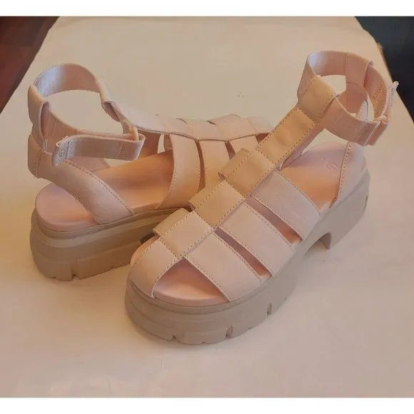 UGG Ashton Strappy Chunky Platform Leather Sandals Womens Size 11 Rosie Beige
