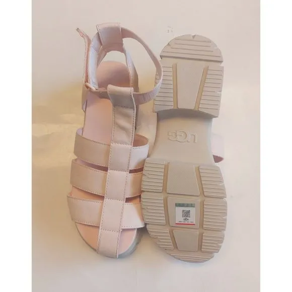 UGG Ashton Strappy Chunky Platform Leather Sandals Womens Size 11 Rosie Beige
