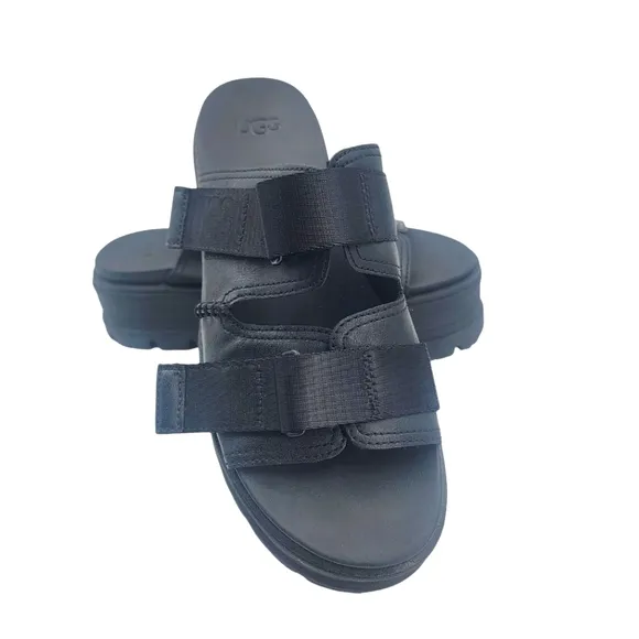 UGG CLEM BLACK FAUX LEATHER PLATFORM SLIDE SANDALS, WOMEN US 10/ EUR 41 ~NEW