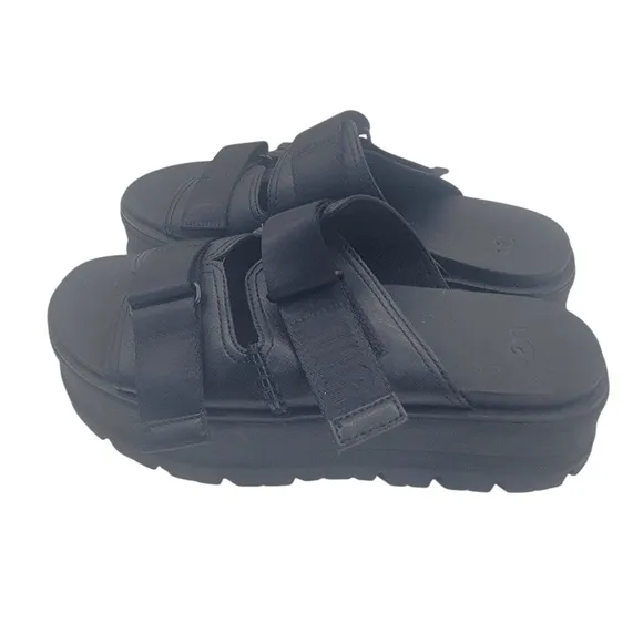 UGG CLEM BLACK FAUX LEATHER PLATFORM SLIDE SANDALS, WOMEN US 10/ EUR 41 ~NEW