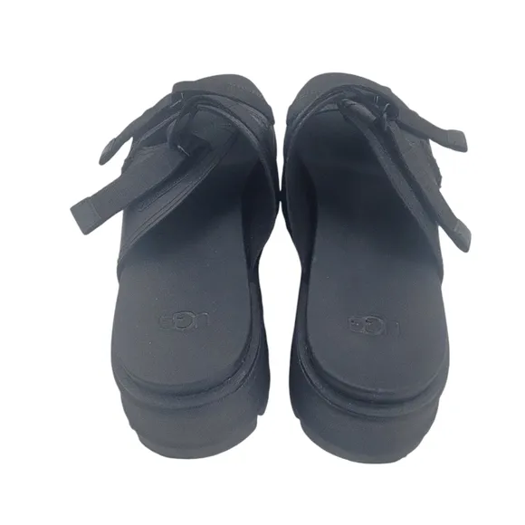 UGG CLEM BLACK FAUX LEATHER PLATFORM SLIDE SANDALS, WOMEN US 10/ EUR 41 ~NEW
