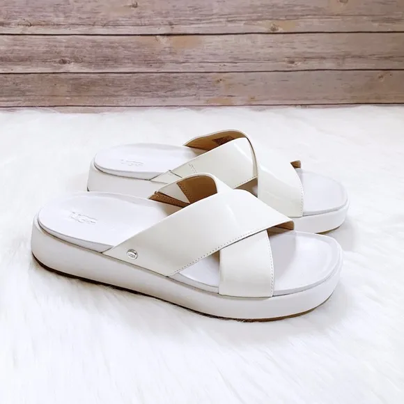UGG Emily White Patent Leather Slide Sandals