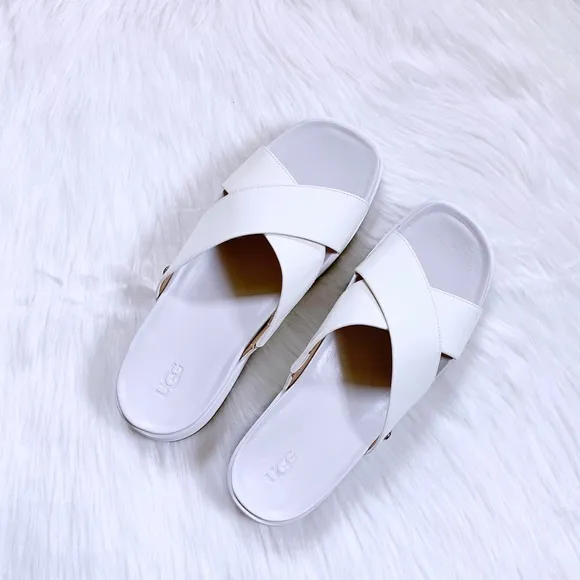 UGG Emily White Patent Leather Slide Sandals