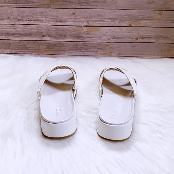 UGG Emily White Patent Leather Slide Sandals