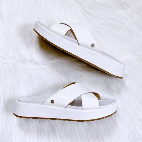 UGG Emily White Patent Leather Slide Sandals