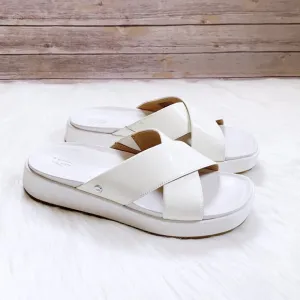 UGG Emily White Patent Leather Slide Sandals