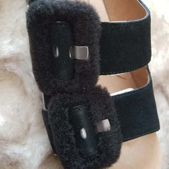 UGG Fluff Indio Women's Suede Slide Sandals in Black Size 6 NEW