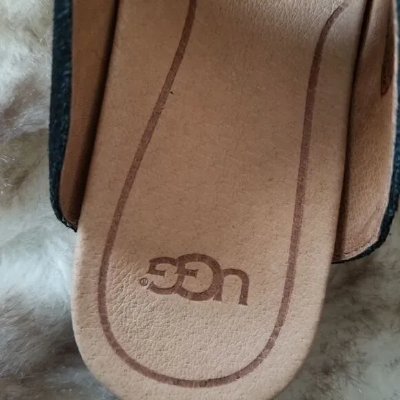 UGG Fluff Indio Women's Suede Slide Sandals in Black Size 6 NEW
