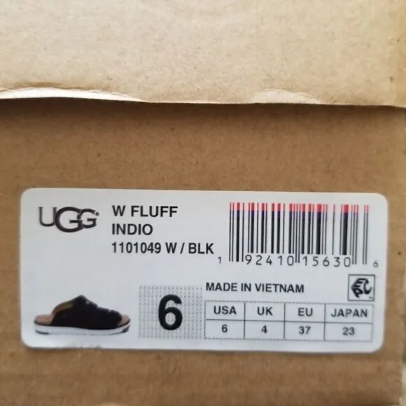 UGG Fluff Indio Women's Suede Slide Sandals in Black Size 6 NEW