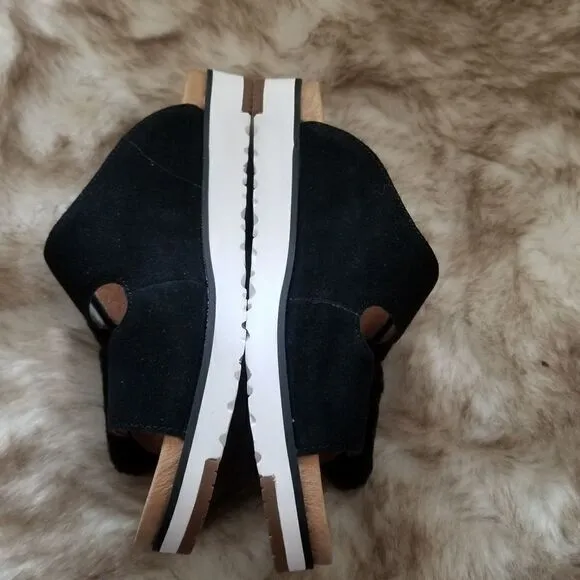 UGG Fluff Indio Women's Suede Slide Sandals in Black Size 6 NEW
