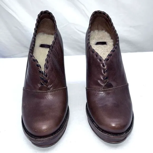 UGG Jamison Leather Chunky Heels Booties Ankle Boots Shearling Lined Shoes Sz 7