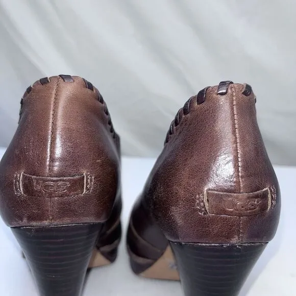 UGG Jamison Leather Chunky Heels Booties Ankle Boots Shearling Lined Shoes Sz 7