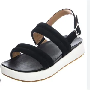 UGG LYNNDEN Black Suede Square Toe Platform Sandals