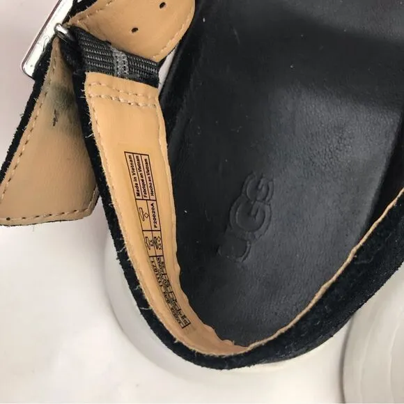 UGG LYNNDEN Black Suede Square Toe Platform Sandals