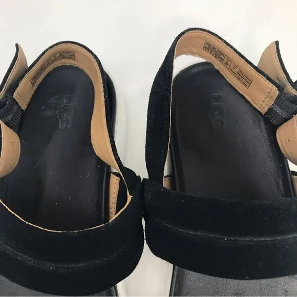 UGG LYNNDEN Black Suede Square Toe Platform Sandals