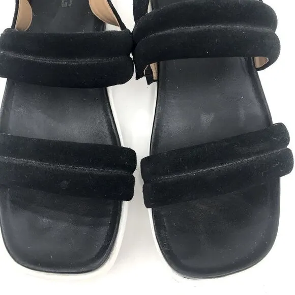UGG LYNNDEN Black Suede Square Toe Platform Sandals