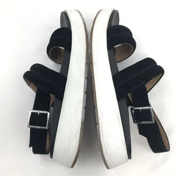 UGG LYNNDEN Black Suede Square Toe Platform Sandals