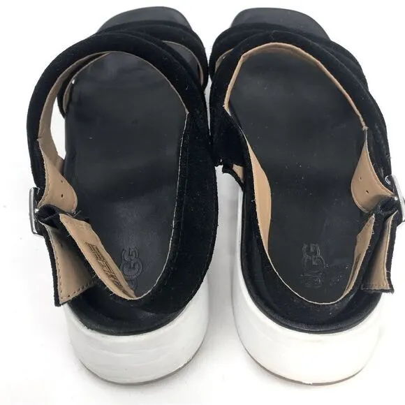 UGG LYNNDEN Black Suede Square Toe Platform Sandals